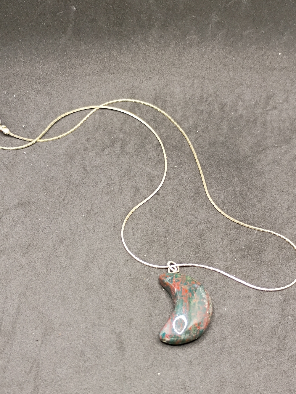 Crescent Stone Pendant Necklace in Green and Red